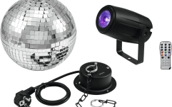 Mirror Ball + Led proiectie Eurolite Mirror Ball 20cm with motor + LED PST-5 QCL Spot bk