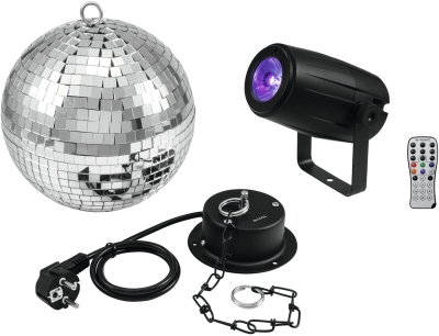 Eurolite Mirror Ball + Led proiectie Mirror Ball 20cm with motor + LED PST-5 QCL Spot bk
