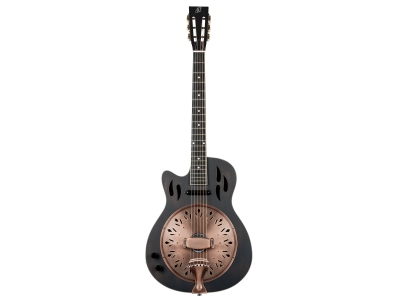 Americana Series Resonator Guitar 6 String Lefty - Distressed Black / Antique Brass HW