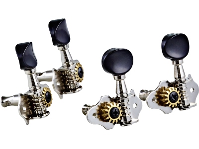 Ukulele set open gear, black ABS button - Nickel