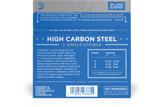 Pachet 5 corzi chitară acustică/electrică Daddario PL013-5 Plain Steel 013 5-pack