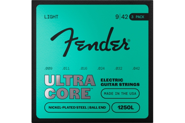 1250 Ultracore&trade; Guitar Strings Nickel Plated Steel Ball End 1250L Gauges .009-.042 (6) 3-Pack