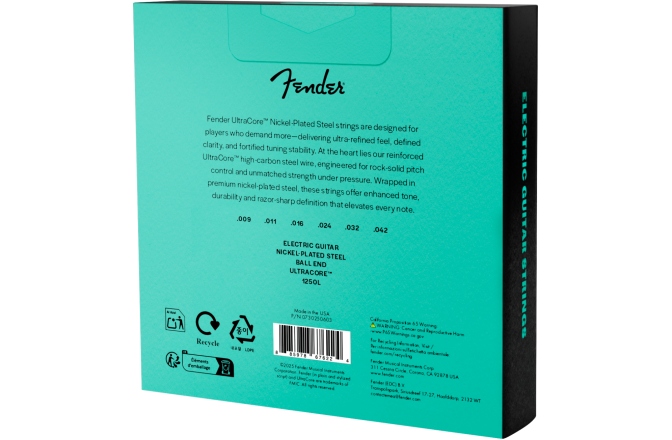 Pachet corzi chitară electrică Fender 1250 Ultracore™ Guitar Strings Nickel Plated Steel Ball End 1250L Gauges .009-.042 (6) 3-Pack