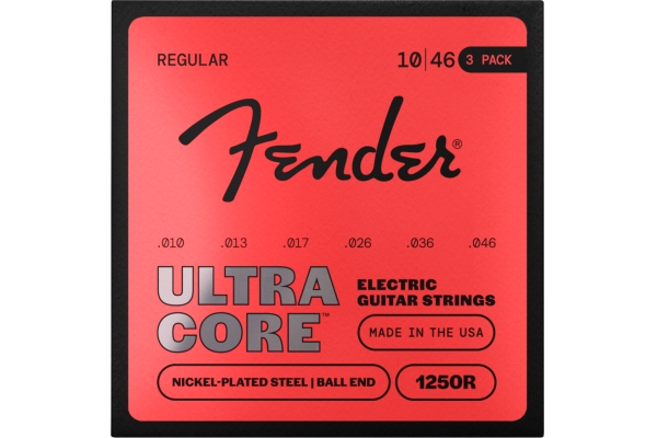 1250 Ultracore&trade; Guitar Strings Nickel Plated Steel Ball End 1250R Gauges .010-.046 (6) 3-Pack