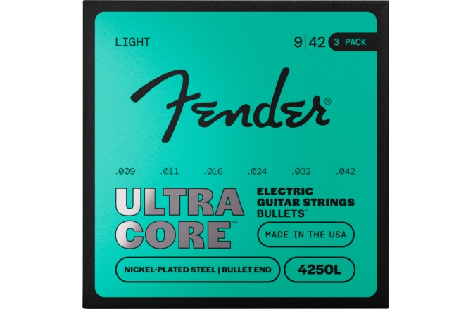Pachet corzi chitară electrică Fender 4250 Ultracore™ Guitar Strings Nickel Plated Steel Bullet End 4250L Gauges .009-.042 (6) 3-Pack