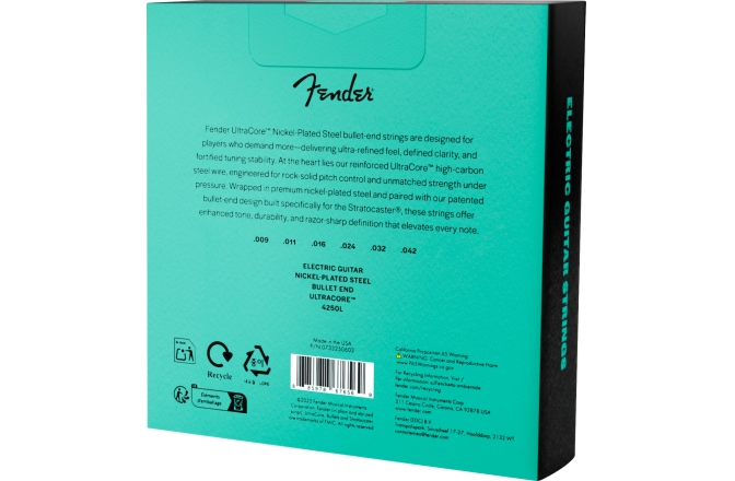 Pachet corzi chitară electrică Fender 4250 Ultracore™ Guitar Strings Nickel Plated Steel Bullet End 4250L Gauges .009-.042 (6) 3-Pack