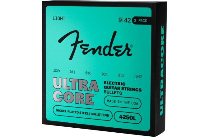Pachet corzi chitară electrică Fender 4250 Ultracore™ Guitar Strings Nickel Plated Steel Bullet End 4250L Gauges .009-.042 (6) 3-Pack