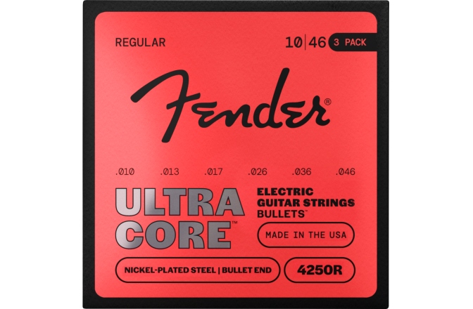 Pachet corzi chitară electrică Fender 4250 Ultracore™ Guitar Strings Nickel Plated Steel Bullet End 4250R Gauges .010-.046 (6) 3-Pack