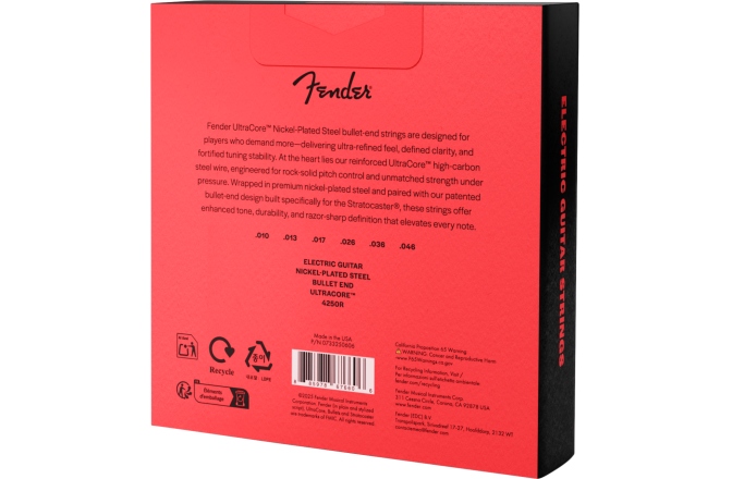 Pachet corzi chitară electrică Fender 4250 Ultracore™ Guitar Strings Nickel Plated Steel Bullet End 4250R Gauges .010-.046 (6) 3-Pack