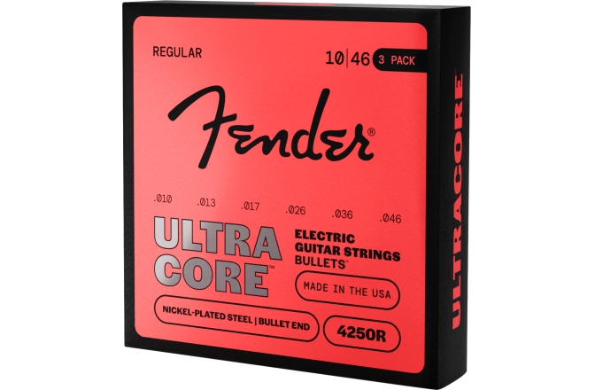 Pachet corzi chitară electrică Fender 4250 Ultracore™ Guitar Strings Nickel Plated Steel Bullet End 4250R Gauges .010-.046 (6) 3-Pack