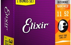 Pachet corzi Elixir 3Pack Nanoweb Acoustic 80/20 11-52 16538