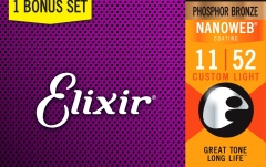 Pachet corzi Elixir 3Pack Nanoweb Acoustic Ph Bronze 11-52