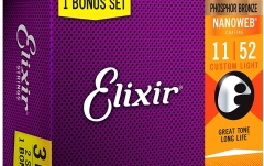 Pachet corzi Elixir 3Pack Nanoweb Acoustic Ph Bronze 11-52