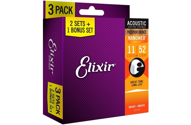 Pachet corzi Elixir 3Pack Nanoweb Acoustic Ph Bronze 11-52