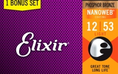 Pachet corzi Elixir 3Pack Nanoweb Acoustic Ph Bronze 12-53
