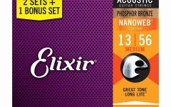 Pachet corzi Elixir 3Pack Nanoweb Acoustic Ph Bronze 13-56 16546