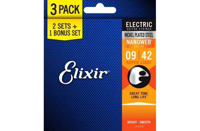 Pachet corzi Elixir 3Pack Nanoweb Electric 9-42 16540