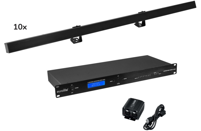 Pachet șină de pixeli controlabilă prin DMX, Interfață USB și interfață Art-Net Eurolite Set 10x LED PR-100/32 Pixel DMX Rail bk + DMX Software