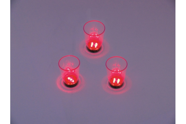 LED Glass 2oz with Dice Play, red, 3x
