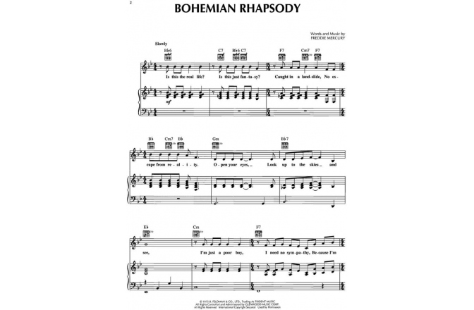 Partitură Bohemian Rhapsody No brand Bohemian Rhapsody For Piano and Vocal