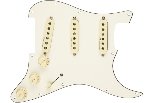 Pre-Wired Strat Pickguard Hot Noiseless SSS Parchment 11 Hole PG