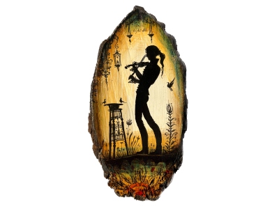 Pictura pe lemn - Barbat cu vioară I 21 x 10.5