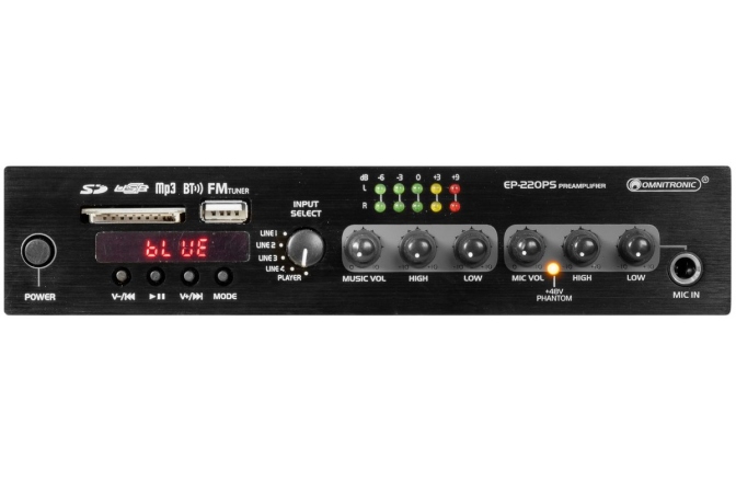 Player de instalații Omnitronic EP-220PS Preamplifier with MP3 Player, Bluetooth and FM Radio 9.5"