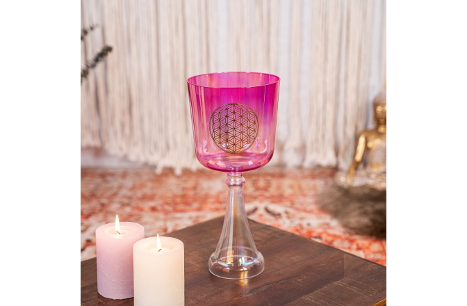 Potire de meditație Meinl Crystal Singing Chalice, 6"/15 cm, Note F4, Pink, Heart Chakra, Flower of Life