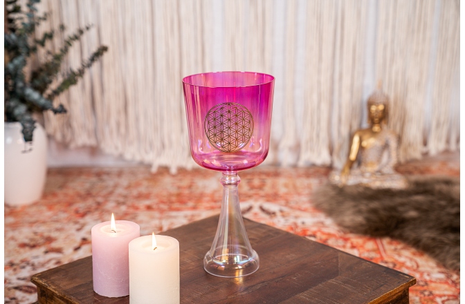 Potire de meditație Meinl Crystal Singing Chalice, 6"/15 cm, Note F4, Pink, Heart Chakra, Flower of Life