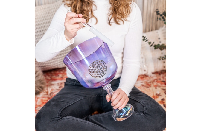 Potire de meditație Meinl Crystal Singing Chalice, 8"/20 cm, Note F3, Purple, Heart Chakra, Flower of Life