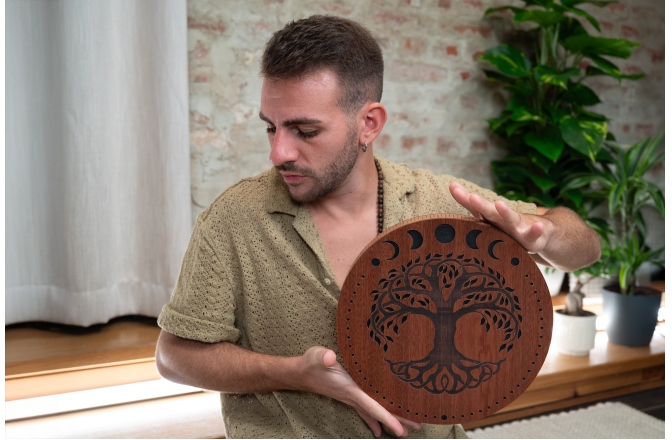 Rain Disk  Meinl Sonic Energy 12'' Rain Disk, Stream Sound, Moon Phases & Tree of Life Carving