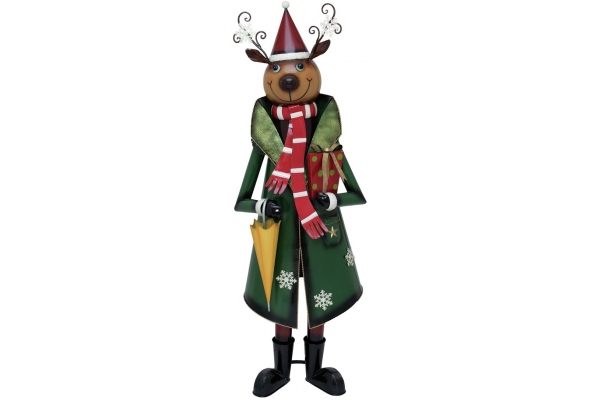 Reindeer with Coat, Metal, 155cm, green