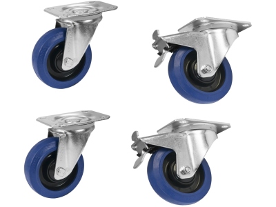  Set Roti pivotante 100mm albastre 2x RD-100 + 2x RD-100B cu frana