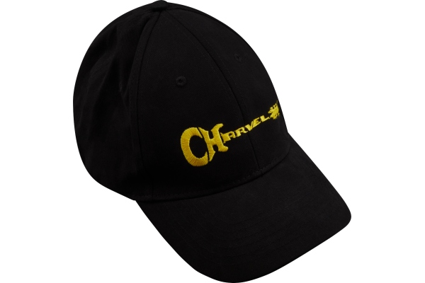 Charvel Guitar Logo Flexfit Hat Black with Yellow Logo One Size Fits Most