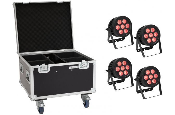 Set 4x LED IP PAR 7x8W QCL Spot + Carcasa cu roti Eurolite Set 4x LED IP PAR 7x8W QCL Spot + Case with wheels