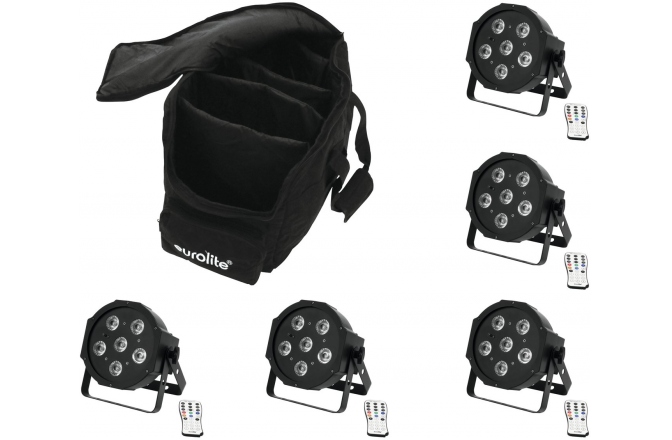 Set 5x spoturi plate cu 5x LED-uri 3 în 1 de 3 W, inclusiv geantă de transport Eurolite Set 5x LED SLS-603 + Soft Bag