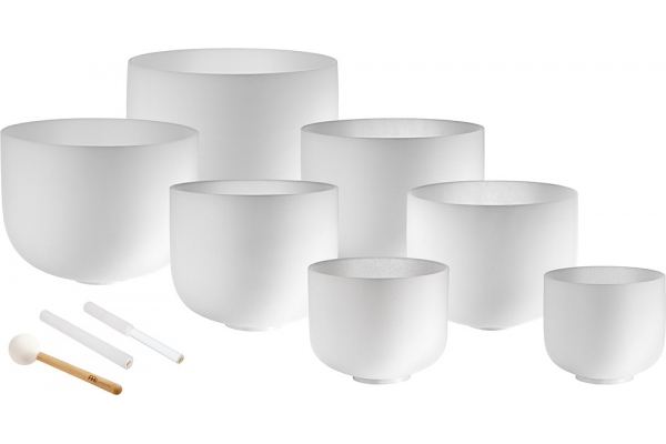 Sonic Energy Crystal Singing Bowls Chakra Set White-frosted C4, D4, E4, F4, G4, A4, B4 432 Hz