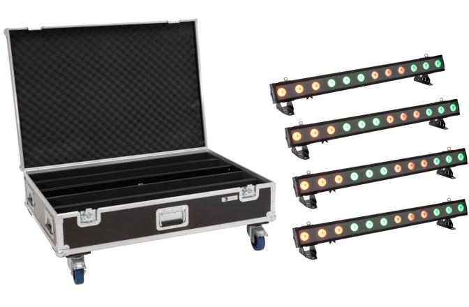 Set bare lumini IP65 Eurolite Set 4x LED IP T-PIX 12 HCL Bar + Case with wheels