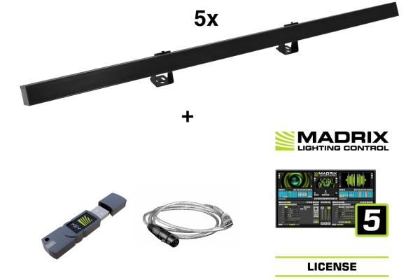 Set 5x LED PR-100/32 Pixel DMX Rail bk + Madrix Software