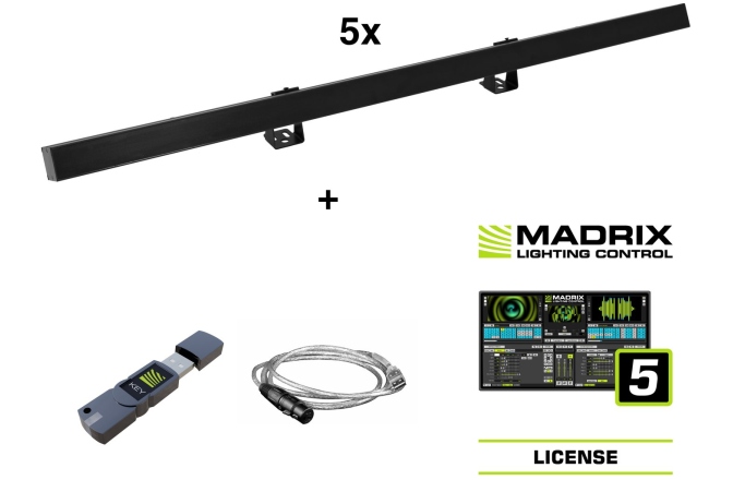 Set bare pixel plus controller și software Eurolite Set 5x LED PR-100/32 Pixel DMX Rail bk + Madrix Software