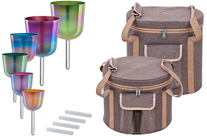 Set bol de meditație cu mâner Meinl 6-piece Essence Solfeggio Crystal Singing Bowl Set