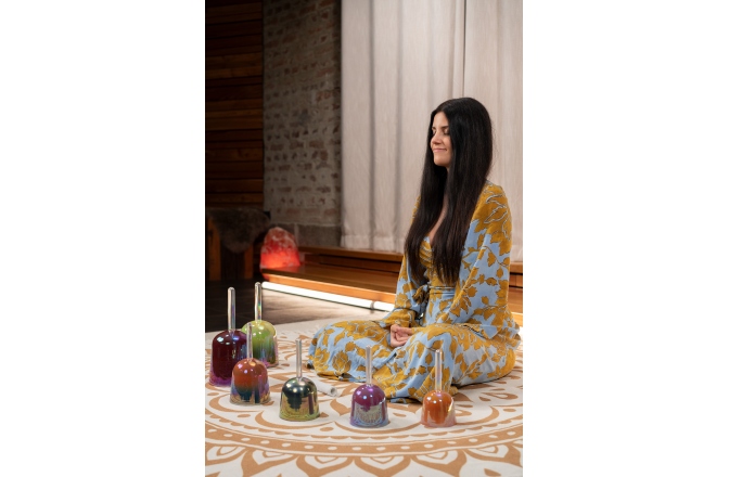 Set bol de meditație cu mâner Meinl 6-piece Essence Solfeggio Crystal Singing Bowl Set
