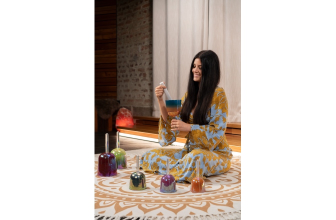 Set bol de meditație cu mâner Meinl 6-piece Essence Solfeggio Crystal Singing Bowl Set