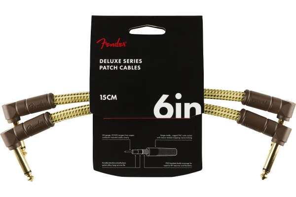 Fender Deluxe Series Patch Cables (2-Pack) Angle/Angle 6" Tweed — 3