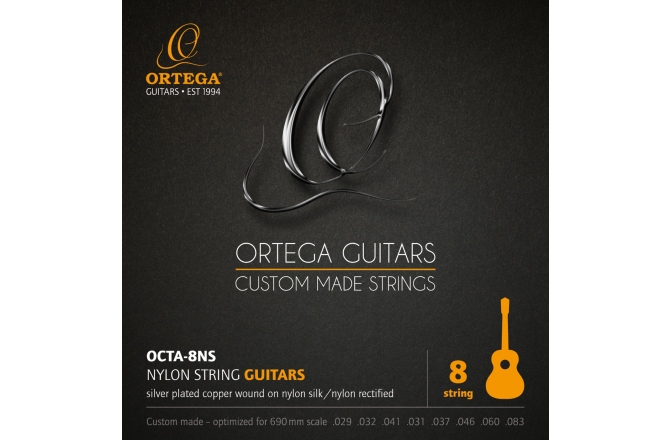 Set chitară clasică-8 corzi Ortega String Set 8-String Nylon Silver-plated Copper Wound - Made in Germany by Pyramid