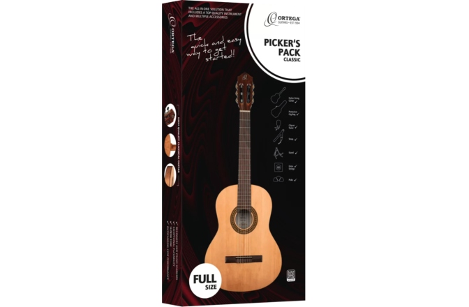 Set chitară clasică cu accesorii Ortega Pickers Pack Classic 4/4