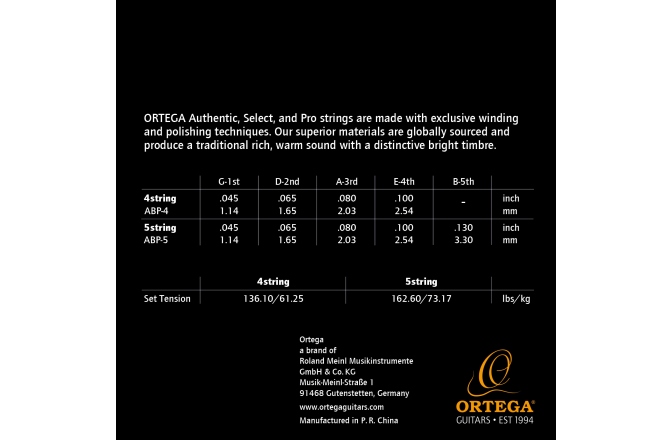 Set corzi bas acustic Ortega Corzi custom "Pro" pt bas acustic cu 5 corzi - 34" / Ph Bronze / .045/.130