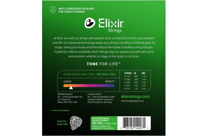 Set corzi bas Elixir Nanoweb Light-Medium 5-string (45-135) 14207