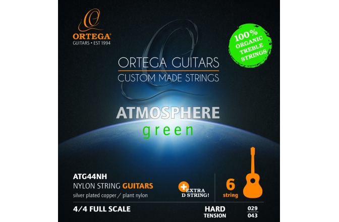 Set corzi chitara clasică Ortega AGS Guitar Strings Organic Nylon Treble - Hard + Extra D String
