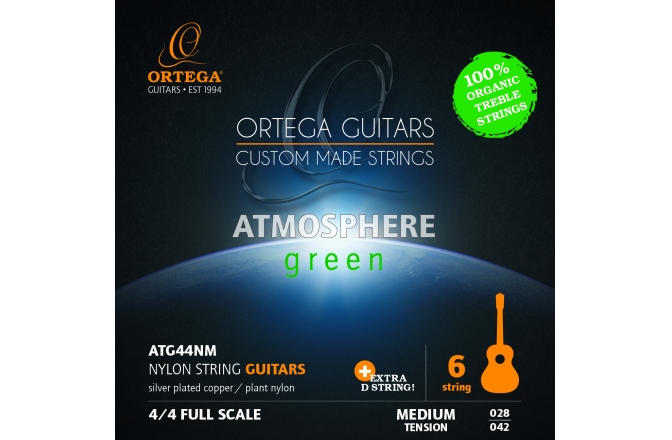 Set corzi chitara clasică Ortega AGS Guitar Strings Organic Nylon Treble - Medium + Extra D String